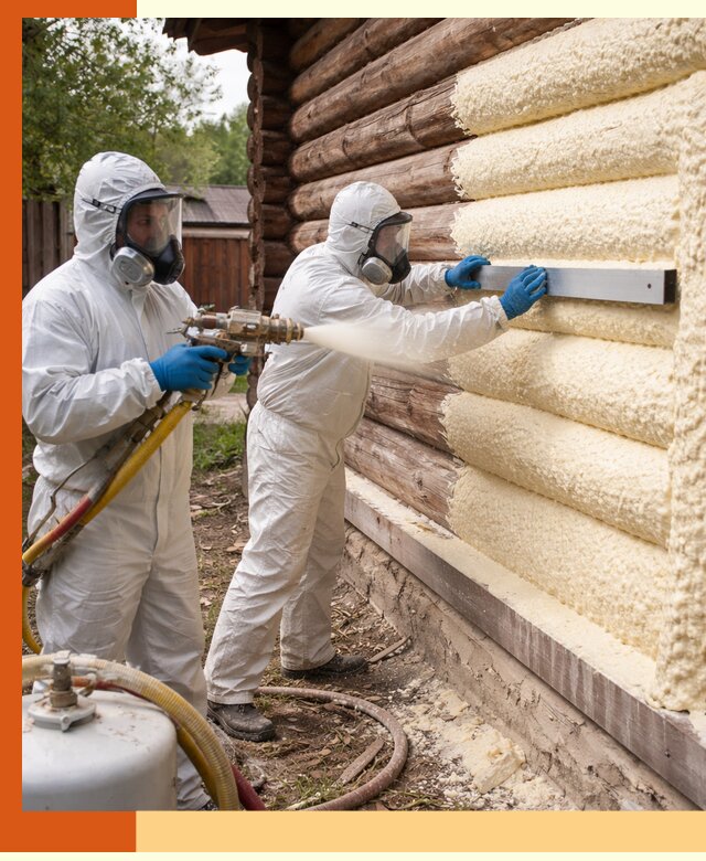 Утепление бревенчатого дома ППУ в Мичуринске эффективной изоляцией