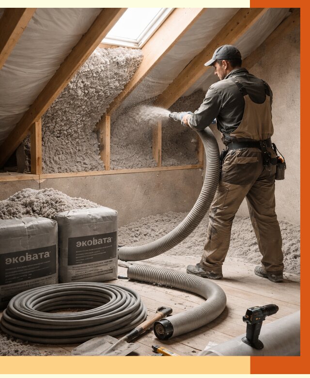 Утепление мансарды эковатой в Мичуринске от 2278 руб/м2 — монтаж, задувка, цена | ТепломастерМчр