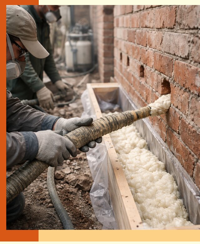 Заливка ППУ в пустоты кирпичной стены в Мичуринске