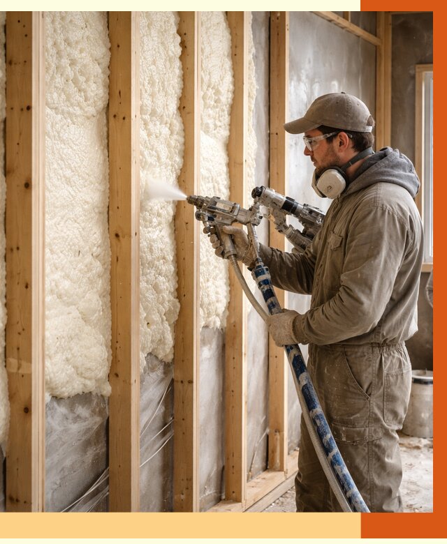 Утепление каркасной стены ППУ в Мичуринске от 4400 руб./м2 под ключ | ТепломастерМчр