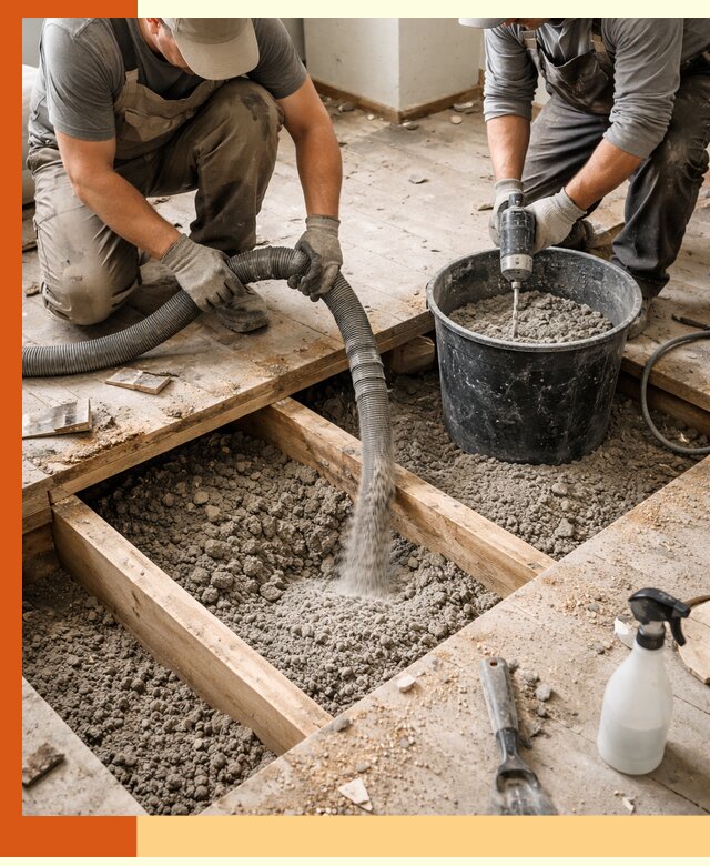 Заполнение пустот пола в Мичуринске полиуретаном и пенополистиролом