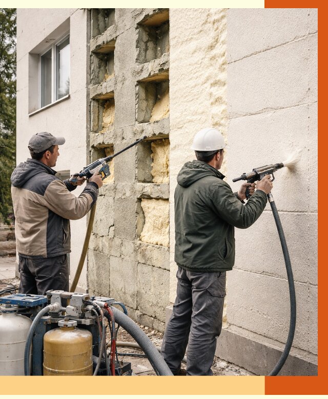 Заполнение пустот фасада в Мичуринске от 4659 руб. — утепление пустот облицовки | ТепломастерМчр