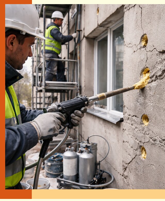 Заполнение пустот в фасаде и утепление стен в Мичуринске